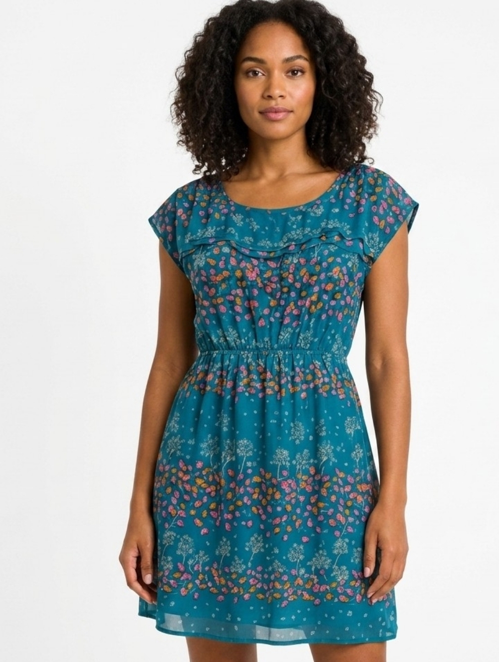 Mossimo Supply Co. Teal Floral Cap-Sleeve Summer Dress Size S